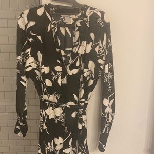 H&M cream and black patterned long sleeve midi-dress
